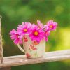 Pink Flowers In Cup Diamond Paintings