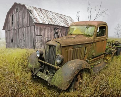 Rusted Vintage Dodge Truck And Barn Diamond Painting