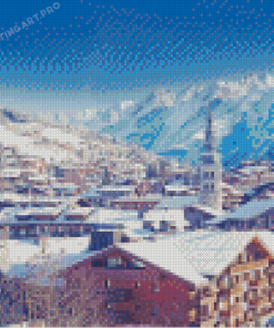 Snowy Town La Clusaz Diamond Painting