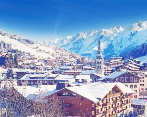 Snowy Town La Clusaz Diamond Painting