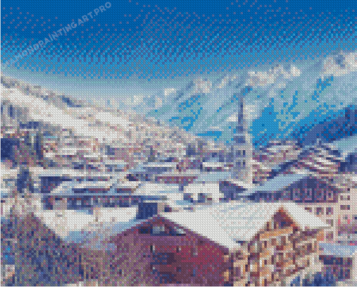 Snowy Town La Clusaz Diamond Painting