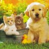 Tabby Cats And Golden Spaniel Puppy Diamond Painting