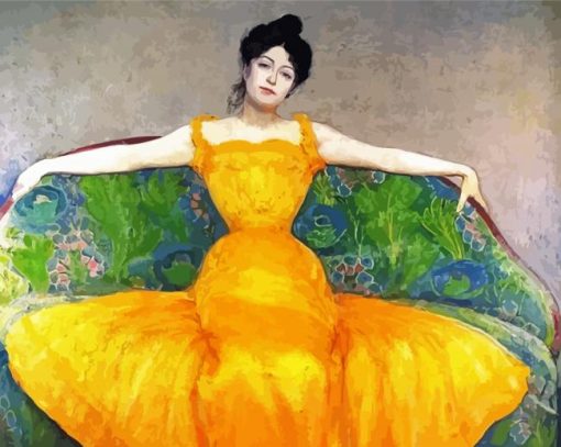 Woman In Yellow Dress By Max kurzweil Diamond Painting