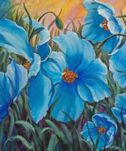 Abstract Blue Poppies Diamond Painting