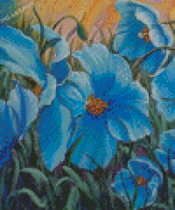 Abstract Blue Poppies Diamond Painting