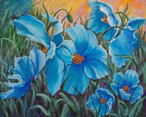 Abstract Blue Poppies Diamond Painting