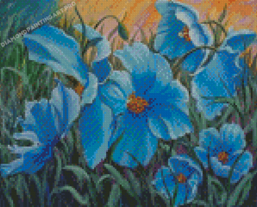 Abstract Blue Poppies Diamond Painting