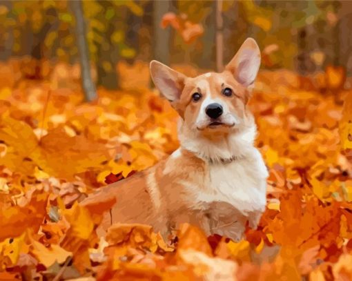 Aesthetic Dog In Autumn Diamond Painting