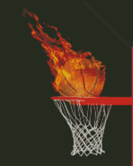 Basketball On Fire In Hoop Diamond Painting