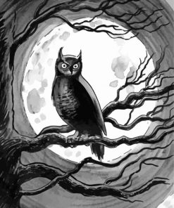 Black And White Owl Moon Diamond Painting