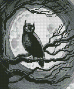 Black And White Owl Moon Diamond Painting