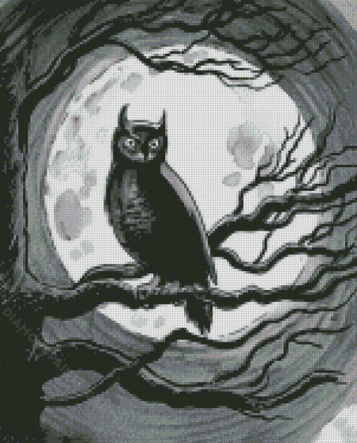 Black And White Owl Moon Diamond Painting