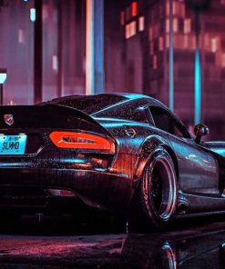 Black Dodge Viper Under Rain Diamond Painting