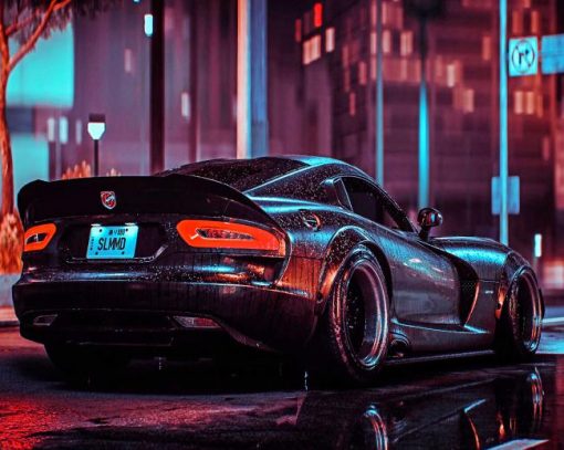 Black Dodge Viper Under Rain Diamond Painting