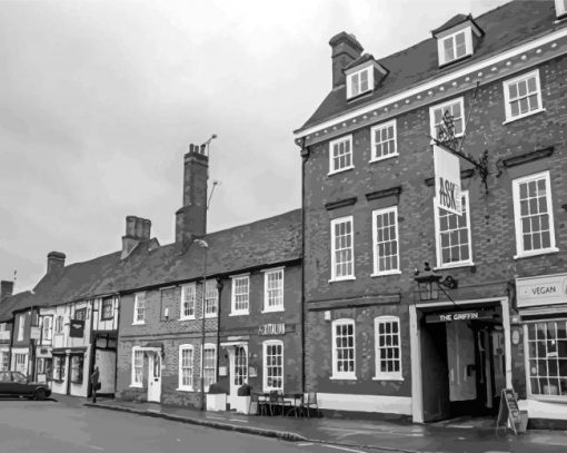 Black And White Amersham Buildings Diamond Painting