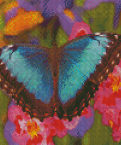 Blue Butterfly And Pink Orchid Diamond Painting