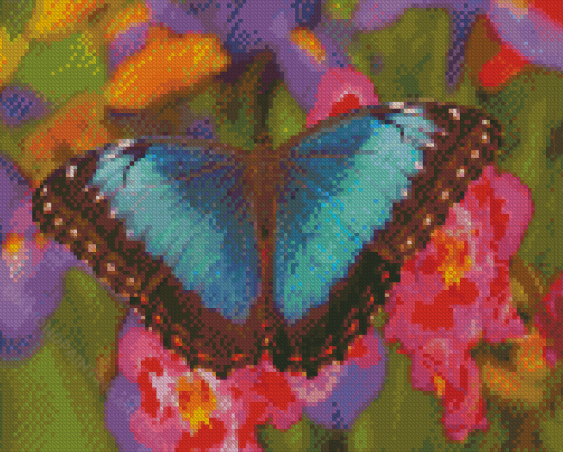 Blue Butterfly And Pink Orchid Diamond Painting