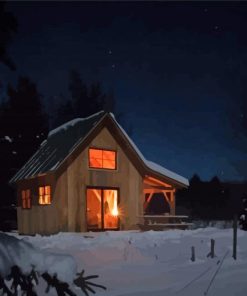 Cabin At Night Diamond Painting