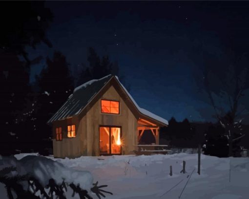 Cabin At Night Diamond Painting