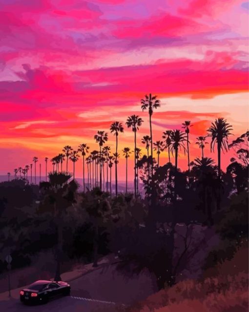 California Pink Sunset Diamond Painting