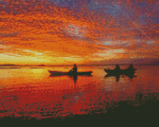 Canoe At Sunset Diamond Painting