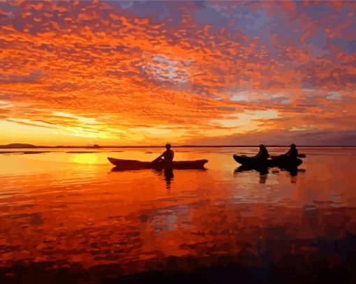 Canoe At Sunset Diamond Painting