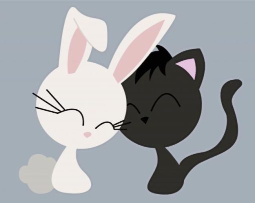 Cartoon Cat And Bunny Diamond Painting