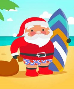 Cartoon Surfing Santa Diamond Painting