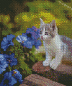 Cat And Flowers Diamond Painting