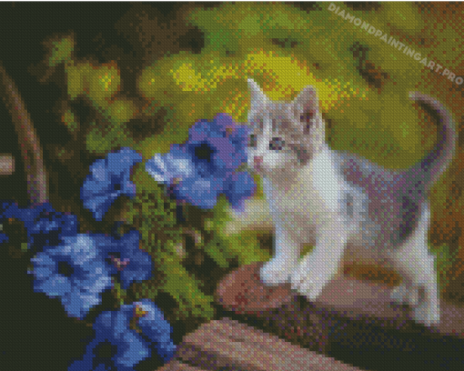 Cat And Flowers Diamond Painting