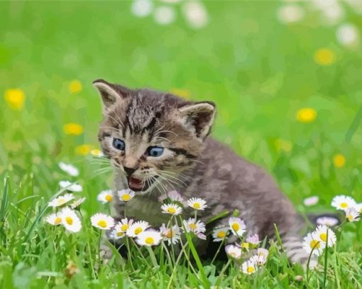 Cat Surrounded By Flowers Diamond Painting