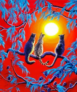 Cats Sitting On Branch Of Tree Diamond Painting