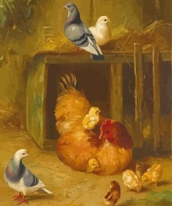 Chicken And Pigeons With Chicks Diamond Painting