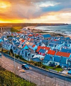 Cullen Village At Sunset In Scotland Diamond Painting