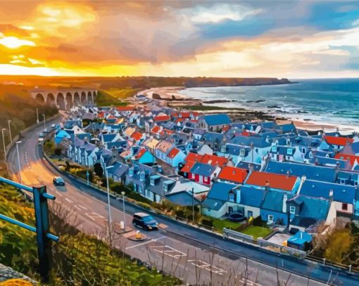 Cullen Village At Sunset In Scotland Diamond Painting