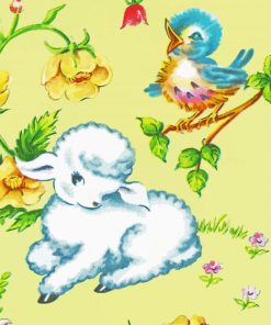 Cute Lamb And Bird Diamond Painting