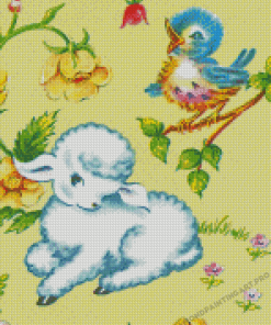 Cute Lamb And Bird Diamond Painting