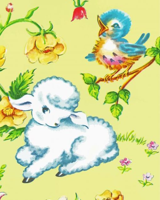 Cute Lamb And Bird Diamond Painting