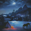 Winter Scene Horse Campfire Diamond Painting