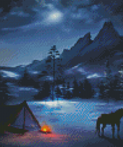 Winter Scene Horse Campfire Diamond Painting