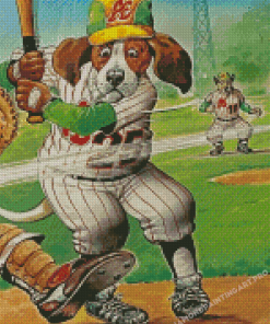 Dog Playing Baseball Cartoon Diamond Painting