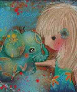 Elephant Baby And Girl Diamond Painting