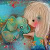 Elephant Baby And Girl Diamond Painting