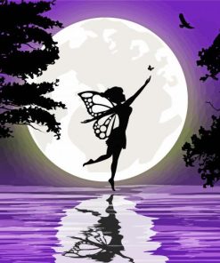 Fairy And Moon Purple Silhouette Diamond Painting