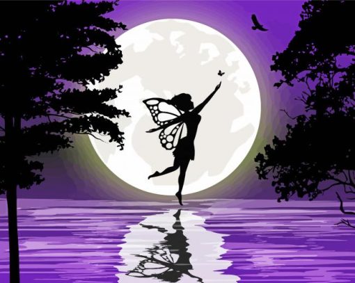 Fairy And Moon Purple Silhouette Diamond Painting