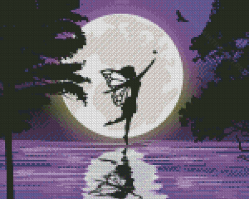 Fairy And Moon Purple Silhouette Diamond Painting