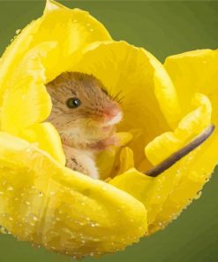 Field Mouse In Yellow Flower Diamond Painting