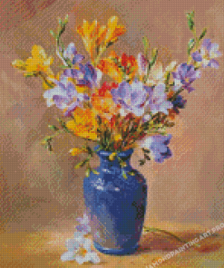 Freesia Flower Blue Vase Diamond Painting