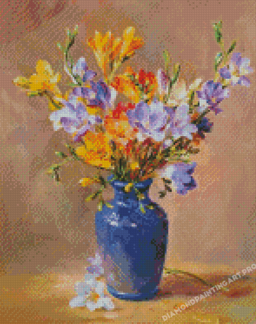 Freesia Flower Blue Vase Diamond Painting