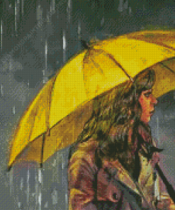 Girl Yello Umbrella Diamond Painting